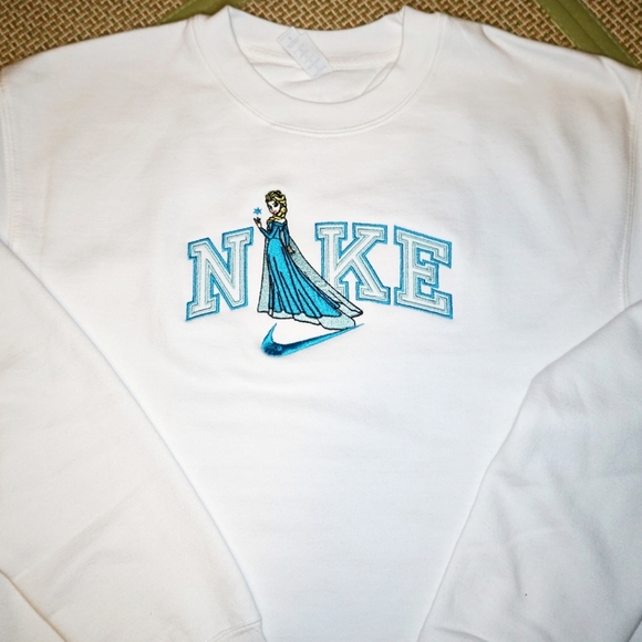 Elsa from Disney's Frozen Custom Nike Embroidered Sweater Crewneck In White - Picture 3 of 4